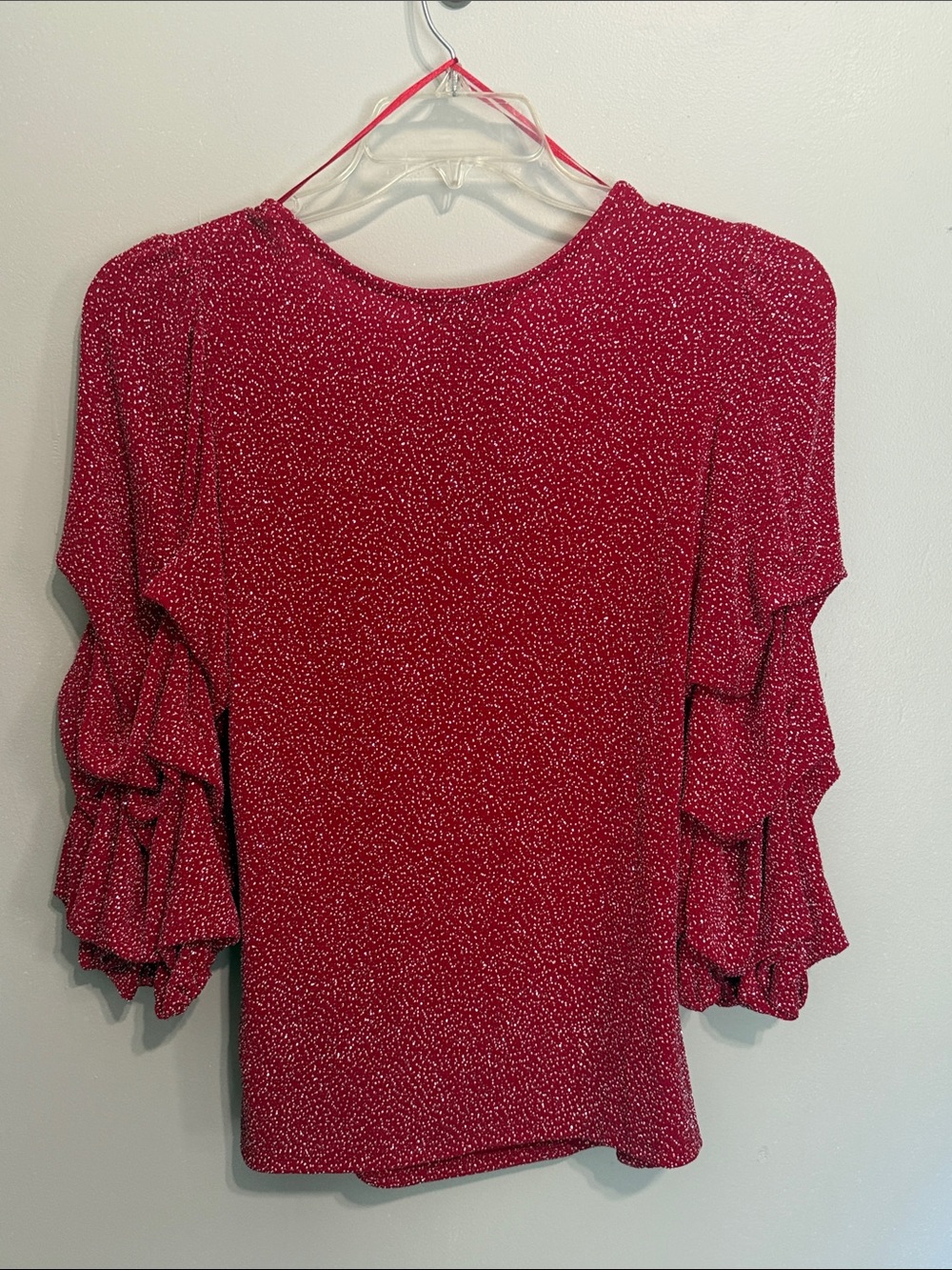 MSK Raspberry Red Wrap Blouse with Ruffled Sleeves - Picture 3 of 3